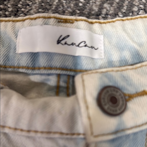 KanCan Blue and White Jean Shorts Distressed Frayed Hem - Picture 2 of 4